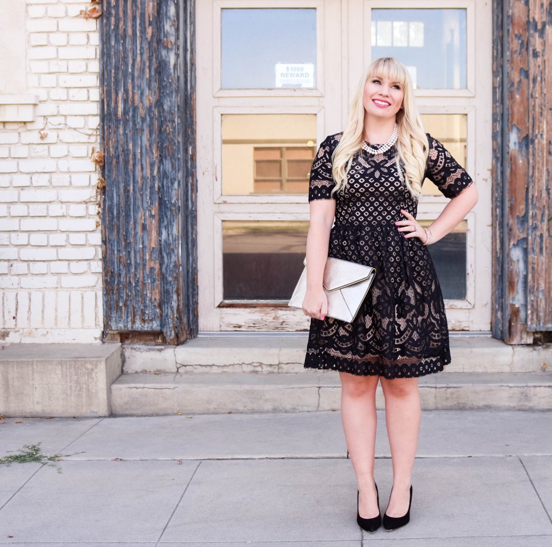 Gold and shop black lace dress