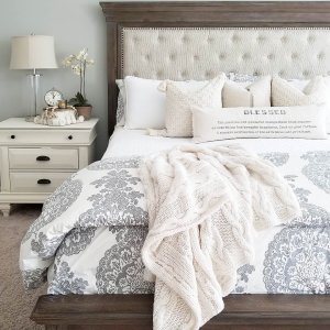 Gray Lucianna Medallion Percale Patterned Duvet Cover Sham