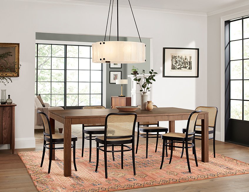 Round chandelier deals rectangular table