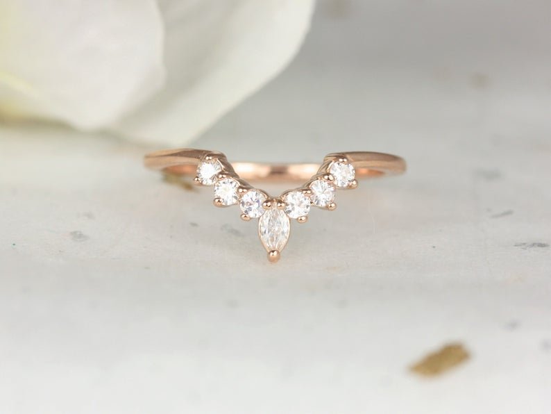 Solid rose gold diamond tiara crown nesting ring