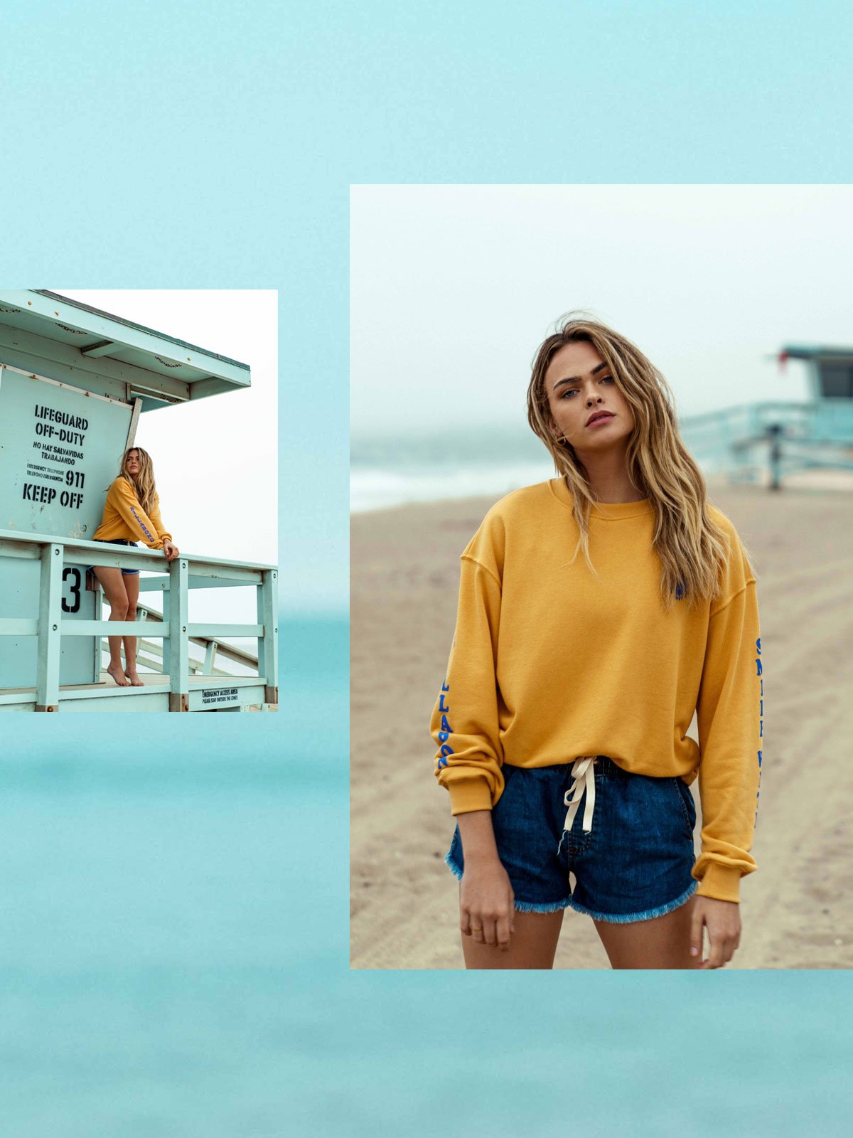 Smile With Me Crew Fleece & Coast Line Denim Short