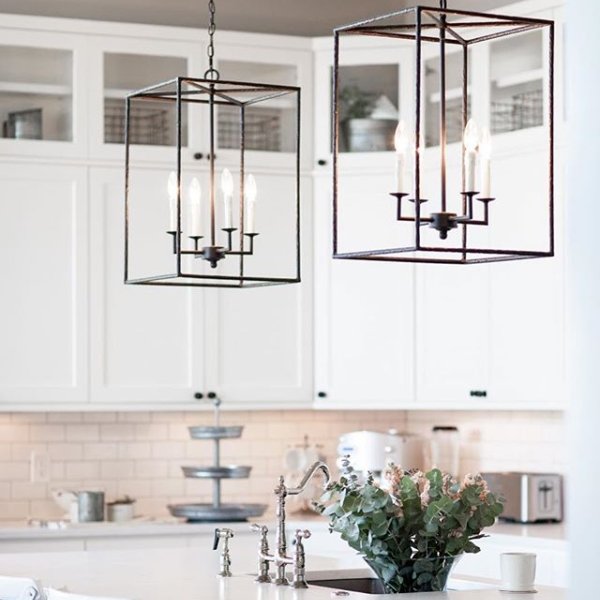 I finally found the perfect lanterns to go above our island. These rustic black open lanterns are from Ballard Designs. Oh and if you donâ€™t know what open lantern means, it is just without the glass frame = no dust and cleaning....win for all! âœ”ï¸ #farmhouse #kitchen #ballarddesigns #rusticlantern #pendantlighting #fixerupperstyle #myseattlefarmhouse #ambiance #kitchendesign #kitchenremodel #interiordesign #myballardstyle