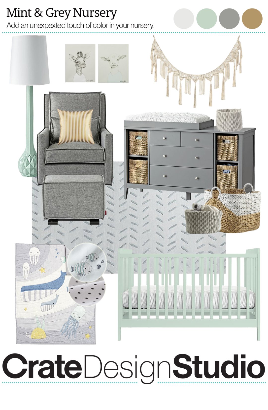 Mint and 2025 grey baby nursery