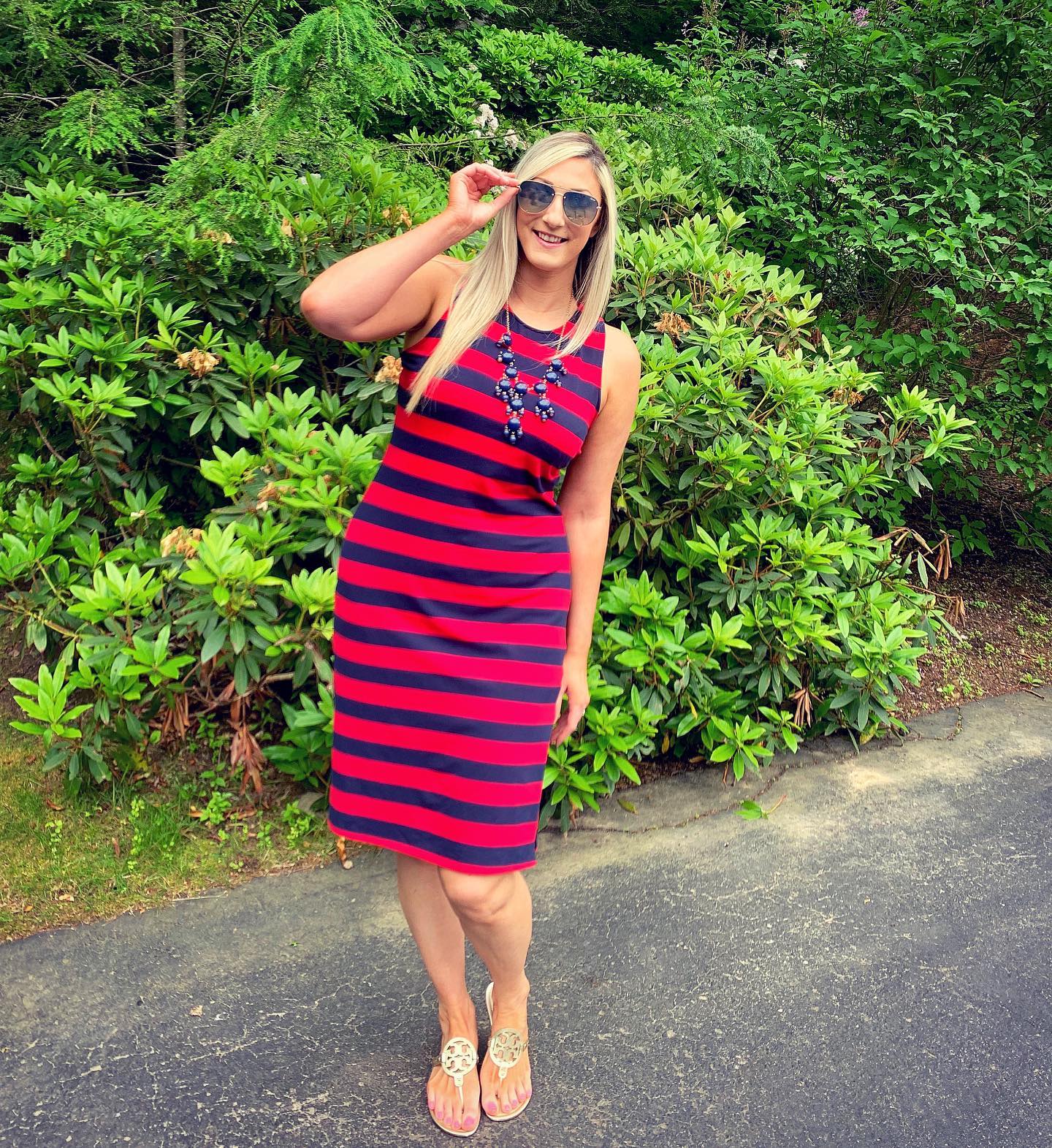 Maternity Striped  Sleeveless Scoop Neck T  Shirt  Dress  