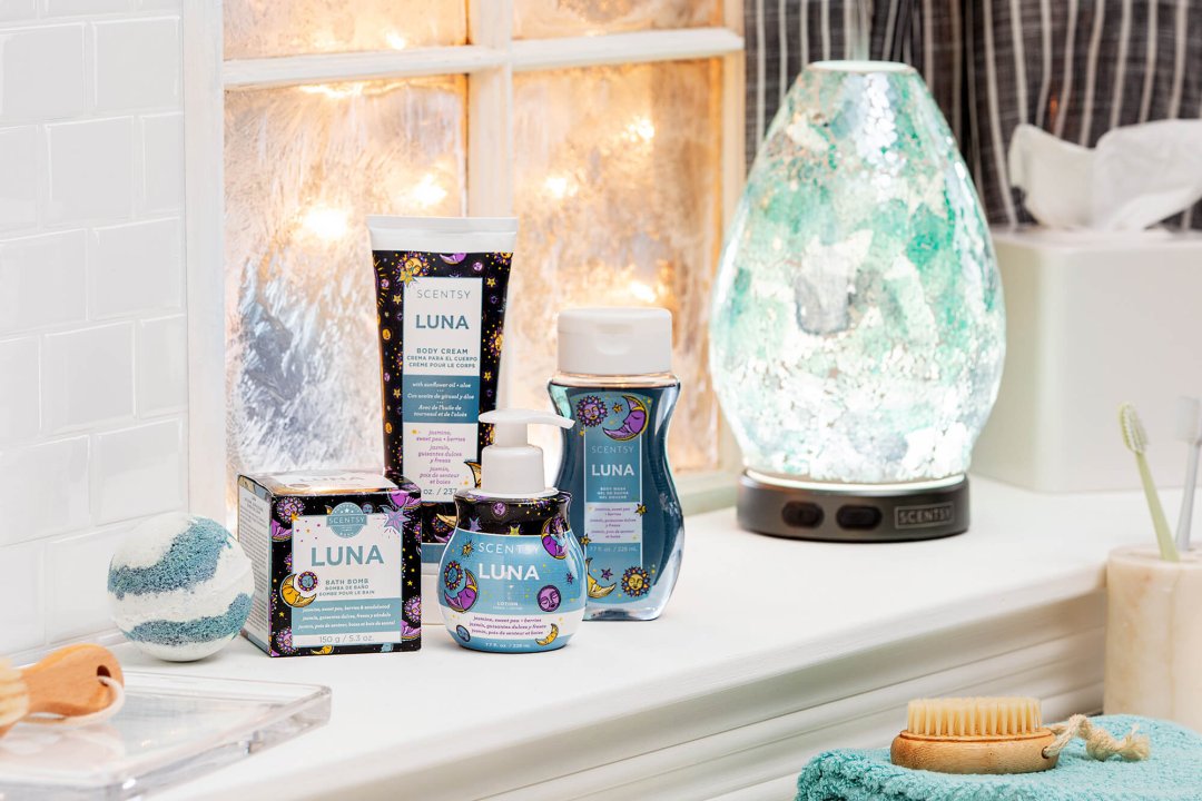 Scentsy body products scented in Luna fragrance and our Awaken oil diffuser all make for a relaxing home experience
