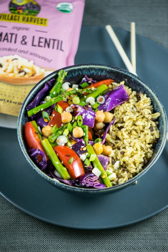 Spring Vegetable Chickpea Stir-fry with Chili Lime Sauce