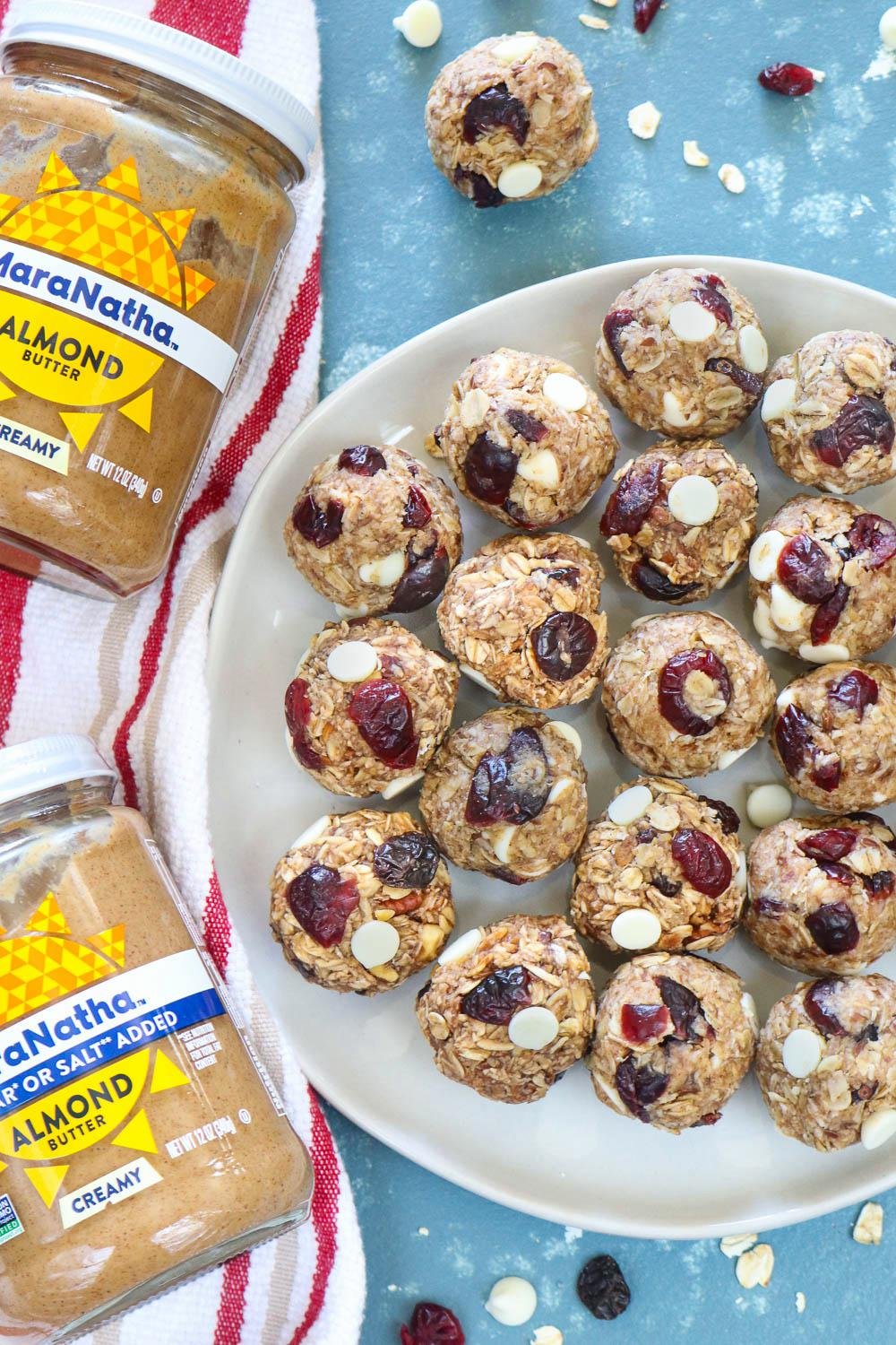 Cranberry White Chocolate Almond Butter Bites, No bake energy bites