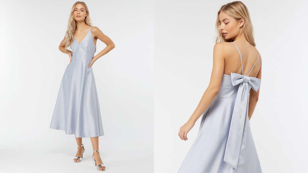 Abbey satin 2025 bow midi dress