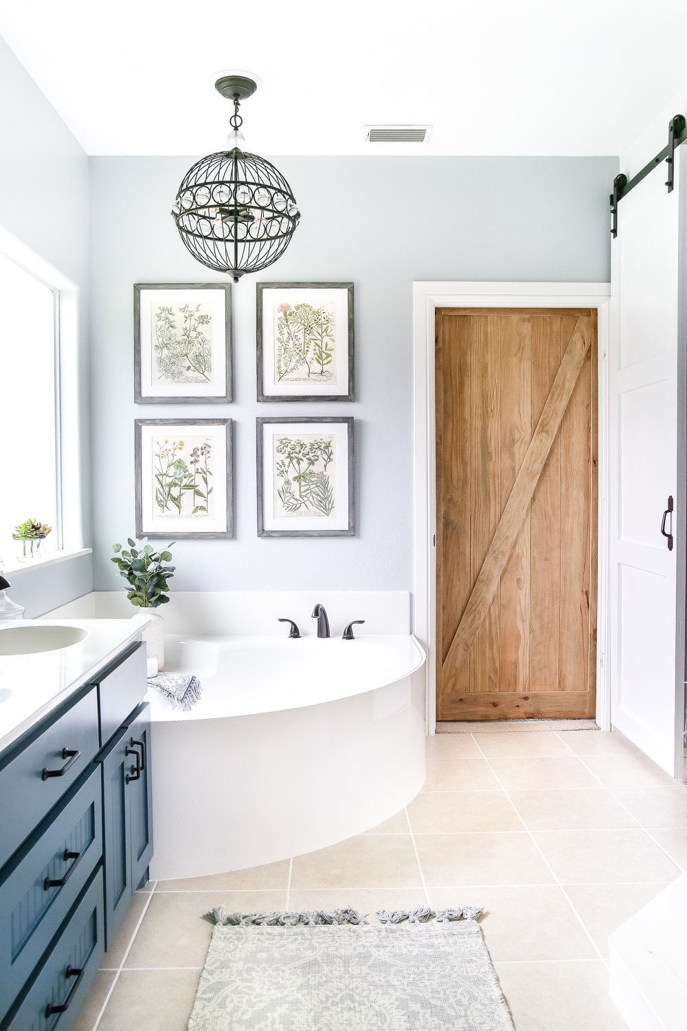 blue and white modern farmhouse bathroom- Maison de Pax