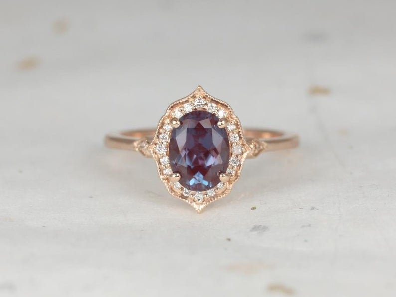 art deco rose gold and alexandrite gemstone engagement band