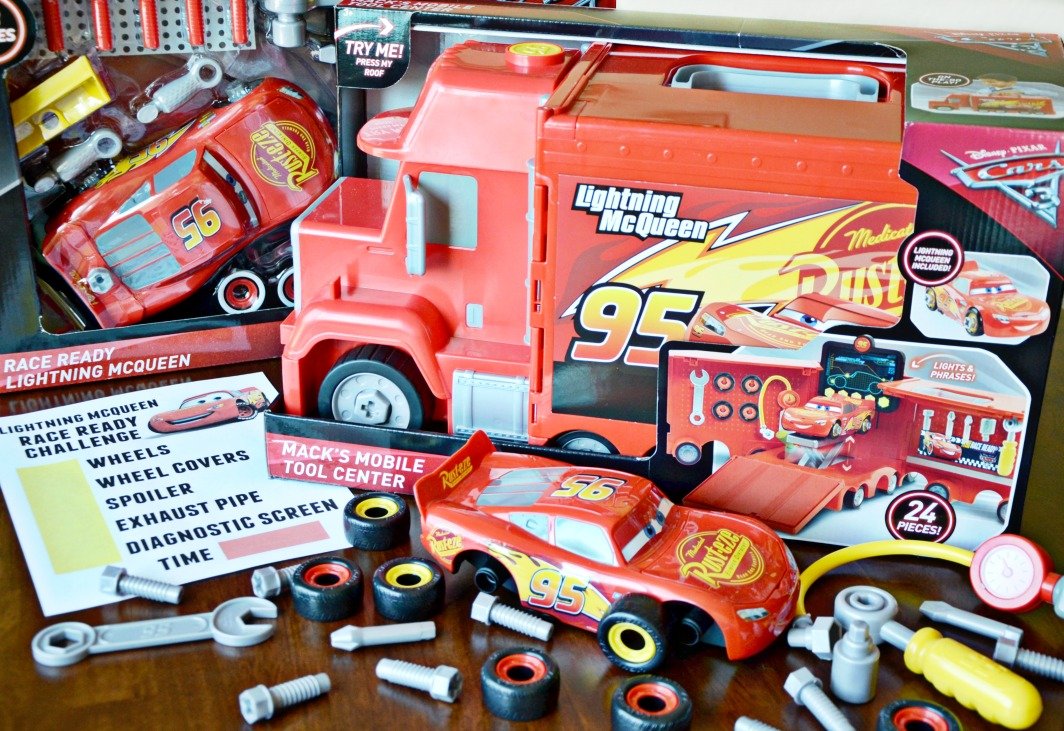 See how quickly you can get Lightning McQueen race ready with a free printable Lightning McQueen Race Ready Challenge Activity paired with Cars 3 toys!