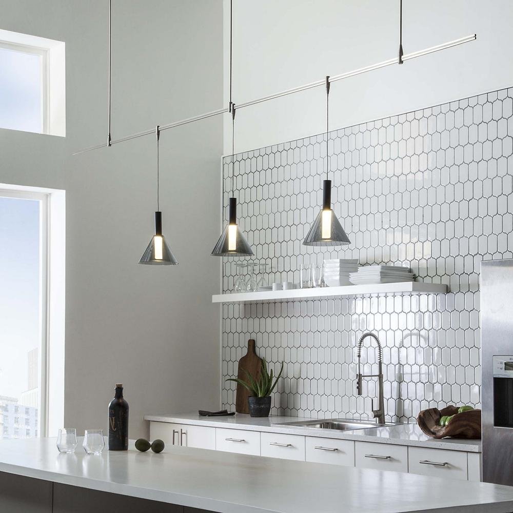 Shine White Kitchen Island curated image with mezz mini pendant light by tech lighting